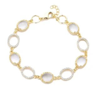 RENSINO S925 Sterling Silver 14K Gold Plated Moissanite Tennis Bracelet Adjustable