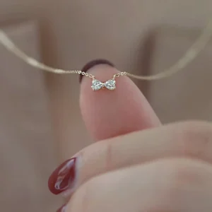 RENSINO S925 Sterling Silver 14K Gold Plating Zircon Necklace Gifts for Women Mini Bow Knot Link Chain Pendant Necklace