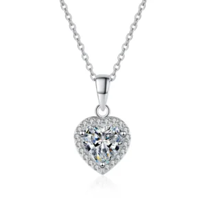 RENSINO S925 Sterling Silver 18K Gold Plated Diamond Necklace with 1.0ct D Color VVS Heart-Shaped Moissanite Pendant Necklace for Women