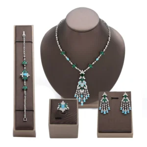 RENSINO S925 Sterling Silver 4pcs Bridal Jewelry Sets Fashion Dubai Jewelry Set for Women Wedding Party