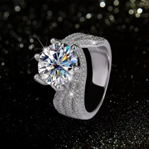 RENSINO S925 Sterling Silver 5ct Sparkling Big Moissanite Diamond Rings For Women
