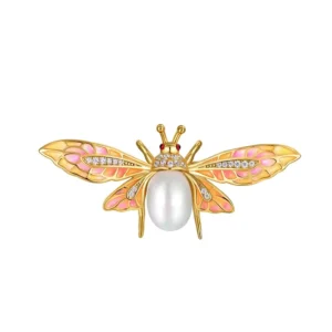 RENSINO S925 Sterling Silver Accessories Pinch Silk Enamel Pearl Corsage Beaded Bee Brooch Customization