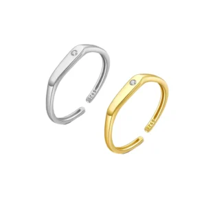 RENSINO S925 Sterling Silver Adjustable 925 Ring Single Bezel Round Rings for Ladies 925 Silver Ring China