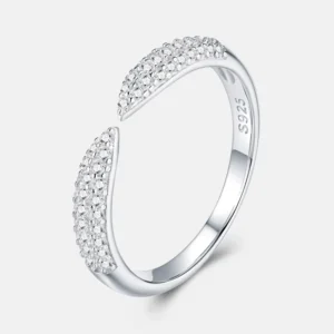 RENSINO S925 Sterling Silver Adjustable Opening Ring White Moissanite for Women Promise Ring