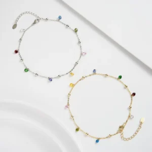 RENSINO S925 Sterling Silver Anklet Carefully Selected Factory Colorful Zircon Pendant European American Fashion Chain