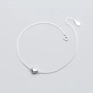RENSINO S925 Sterling Silver Anklet Stainless Steel Fine Jewelry for Women Fashionable Sweet Heart Design