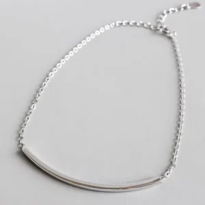 RENSINO S925 Sterling Silver Anklet for Women Simple Geometric Curved Tube Cross Chain Gold Plated Fashionable for Girls