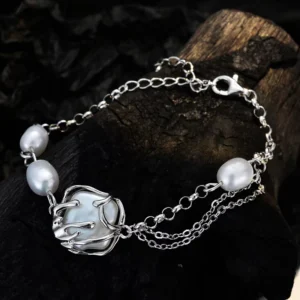 RENSINO S925 Sterling Silver Baroque Pearl Bracelet Handmade Jewelry Temperament Light Luxury Pearl Charm Bracelet