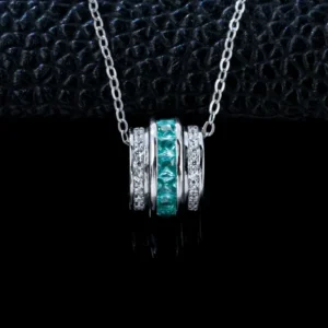 RENSINO S925 Sterling Silver Bezel Setting Green Crystal Geometric Pendant Necklace Rhodium Gold Plated Women Gift