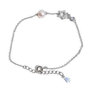 RENSINO S925 Sterling Silver Bracelet 6 7mm Round Natural Freshwater Pearl Star Zircon Charm Adjustable Daily Wear Jewelry Gold Silver