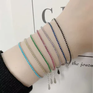 RENSINO S925 Sterling Silver Bracelet Fine Design Colored Zircon Student Series Thin Version Tennis Bracelet