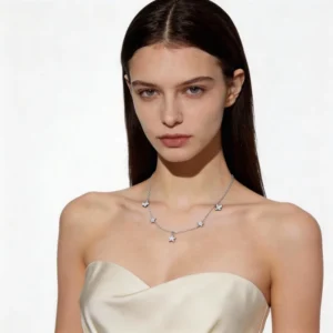 RENSINO S925 Sterling Silver Butterfly Dance Necklace Women’s Sweet Elegant Cute Shiny Diamond inlaid Collarbone Chain Wedding Gift