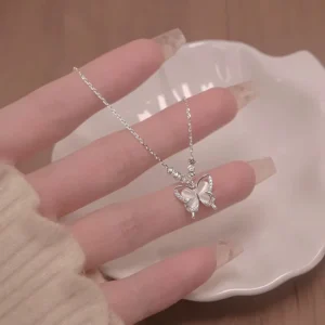 RENSINO S925 Sterling Silver Butterfly Necklace Tassel Pendant Necklace