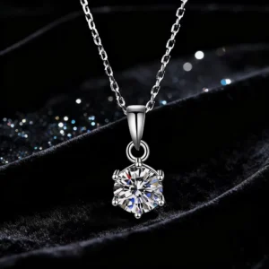 RENSINO S925 Sterling Silver Classic Six Claw VVS D Color 3CT Moissanite Pendant Necklace for Women