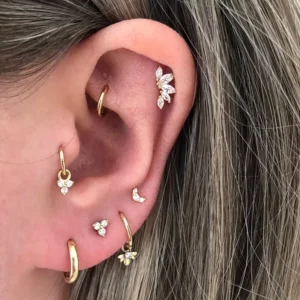 RENSINO S925 Sterling Silver Colored Diamond Crown Flower Pierced Thread Ear Bone Stud Set Fauricle Stud Earrings for Women