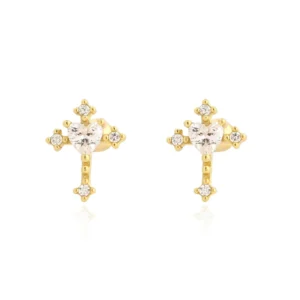 RENSINO S925 Sterling Silver Cross Zircon Screw Stud Earrings Minimalist Heart Zircon Screw Stud Earrings