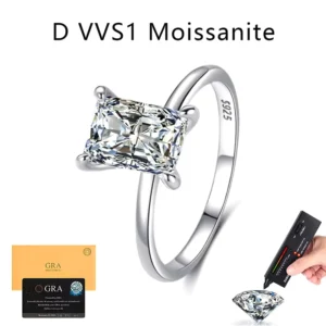 RENSINO S925 Sterling Silver D Color 2CT Moissanite Ring VVS1 GRA Certified Wedding Promise Ring for Women OEM ODM