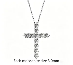 RENSINO S925 Sterling Silver D Color 3.0mm Moissanite Diamond Cross Pendant Necklace For Women Gift
