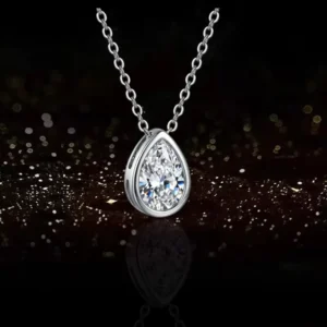 RENSINO S925 Sterling Silver D Color Moissanite Water Drop Pear Shaped Pendant Clavicle Chain Women’s Necklace