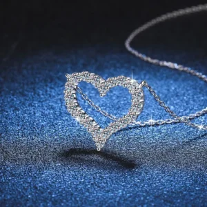 RENSINO S925 Sterling Silver Diamond-encrusted Moissanite Necklace for Women T-Style Clavicle Chain Love Heart