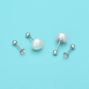RENSINO S925 Sterling Silver Earring Cups Posts for Beads Stud Post for Half Drilled Cup Pins Screw Back Earrings