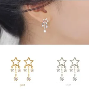 RENSINO S925 Sterling Silver Earrings Korean Fashion Crystal Earrings Star Your Earrings Silver Jewelry Accessories