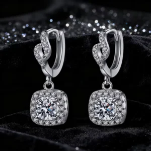 RENSINO S925 Sterling Silver Earrings Vvs D Color Moissanite Full Diamond Twist Earrings for Women