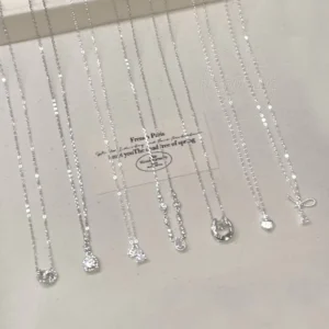 RENSINO S925 Sterling Silver Electroplated Crystal Snake Chain Women’s Micro Inlaid Zircon Short Necklace Heart Shaped Star Party Light