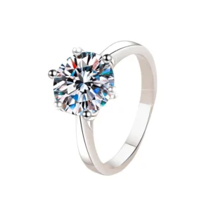 RENSINO S925 Sterling Silver Electroplated Ring Crown Six Claw Zircon Ring