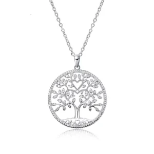 RENSINO S925 Sterling Silver European and American WISH Creative Tree of Life Pendant Fashion Silver Jewelry Necklace for Women