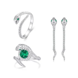 RENSINO S925 Sterling Silver Fashion Personalized Snake Earrings Ring Jewelry Set