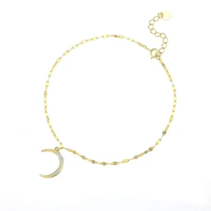 RENSINO S925 Sterling Silver Fashion Summer Foot Jewelry High Polish 14K Gold Plated Zircon Moon Charm Bracelet Anklets Gifts