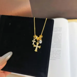 RENSINO S925 Sterling Silver Fashionable Classic Light Luxury High end Double Cross Necklace Factory Jewelry