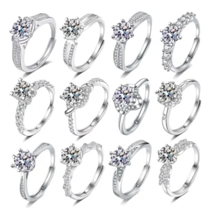 RENSINO S925 Sterling Silver Female Flower Ring 1CT Moissanite Diamond Engagement Ring for Women Gift With GRA Certification