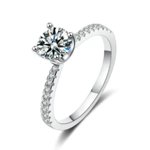 RENSINO S925 Sterling Silver Fine Jewelry Round Brilliant 3A Zircon Ring for Wedding Engagement
