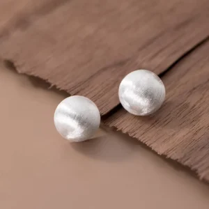 RENSINO S925 Sterling Silver Frosted Brushed Ball Stud Earrings Geometric Round Earring Set Fashion Earrings Women Fine Jewelry