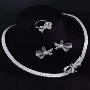 RENSINO S925 Sterling Silver Full Diamond T Square Choker European American Clavicle Chain Luxury Bow Unisex Wedding Necklace