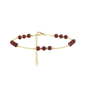 RENSINO S925 Sterling Silver Garnet Chain Anklets for Women 14K Gold Foot Chain Barefoot Jewelry