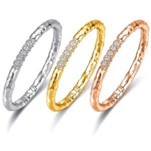 RENSINO S925 Sterling Silver Gold Plated Hammer Moissanite Ring Micro Inlay Trendy Light Luxury Texture Women’s