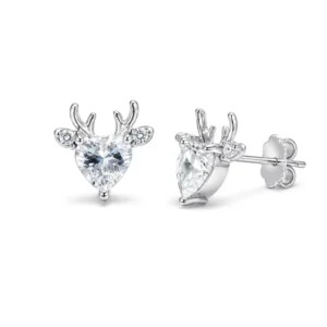 RENSINO S925 Sterling Silver Gold plated Peach Heart Moissanite Claw Setting Minimalist Style Stud Earrings Women