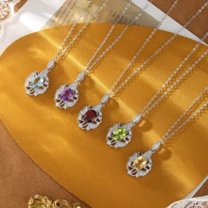 RENSINO S925 Sterling Silver Heart Necklace Natural Crystal Gemstone Pendant Trendy Valentine’s Day Gift Custom Box
