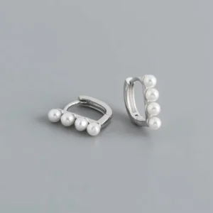 RENSINO S925 Sterling Silver Hoop Earrings Women’s Gold Plated Round White Pearl Bohemian Light Luxury AA Quality