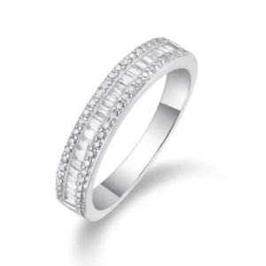RENSINO S925 Sterling Silver Inlay Baguette Fine Jewelry Women Ring VVS Full Moissanite Engagement Gold Plated Classic Ring