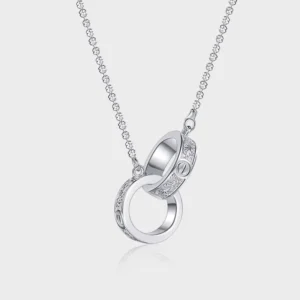 RENSINO S925 Sterling Silver Interlocking Double Rings Pendant Necklace for Women Valentine’s Day Gifts