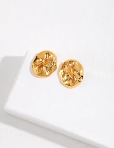 RENSINO S925 Sterling Silver Irregular Stud Earrings High Shine Sculpted Metal Design