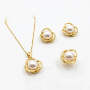 RENSINO S925 Sterling Silver Jewelry Set Bird Nest 3-Piece Set (Earrings + Necklace + Ring), 9-10MM High Luster Natural Freshwater Pearl