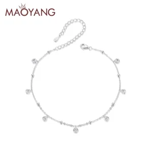 RENSINO S925 Sterling Silver Jewelry for Women Summer Girls Fashion Jewelry Anklets Versatile and Dynamic Sparkling Foot Chain