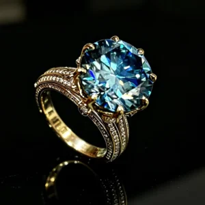 RENSINO S925 Sterling Silver Large Vvs D Color 10 Carats Emerald Blue GRA Moissanite Ring for Women Proposal Wedding Diamond Band