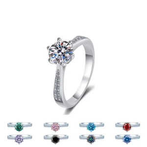 RENSINO S925 Sterling Silver Micro Inlaid Six Claw Diamond Ring with 2.0ct VVS Moissanite Fashionable Light Luxury Wedding Ring