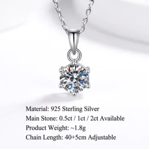 RENSINO S925 Sterling Silver Moissanite Necklace VVS1 Women’s Wedding Jewelry 1 Carat Pendant Factory Processing And Manufacturing